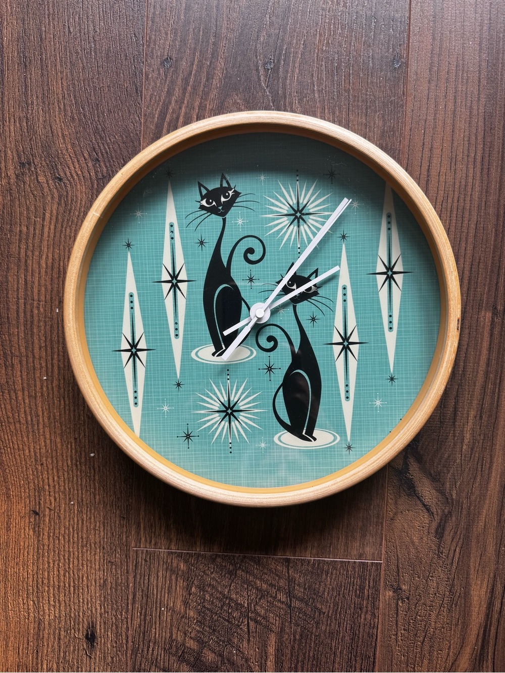 Mid-Century Style Black Cat Wall Clock - Teal
